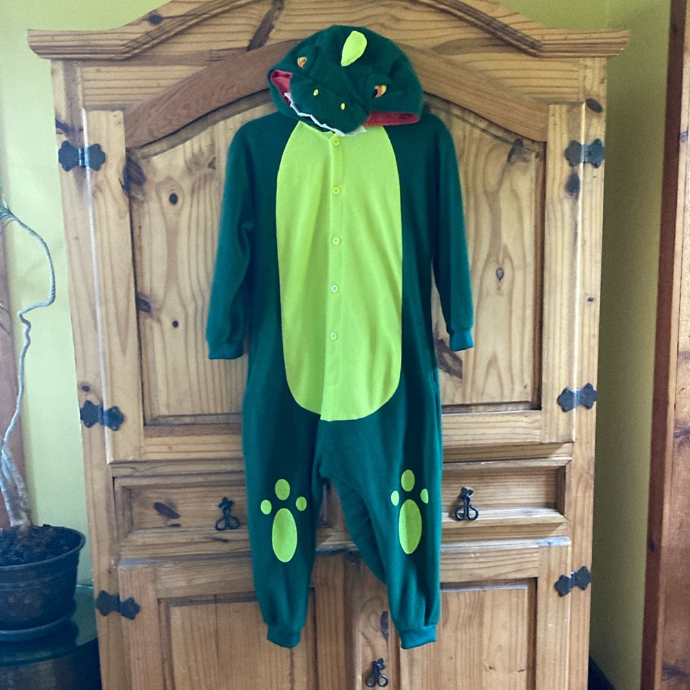 Kids Spooktacular Creations green dragon dinosaur hooded costume size M